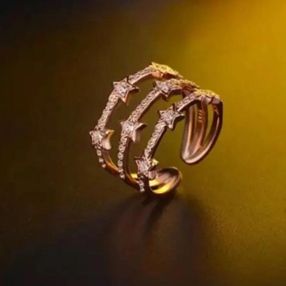 NEW 18K ROSE GOLD DIAMOND MULTI LAYER ADJUSTABLE RING, CUTE RING, SHINY RING. - Picture 4 of 7